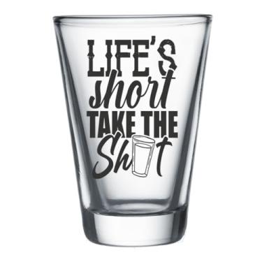 Imagem de Hat Shark Copo de shot com citações engraçadas, 50 ml, transparente (1, Life's Short Take The Shot)