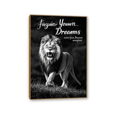 Imagem de Tela inspiradora arte de parede animal pôster motivacional pintura de leão preto e branco presentes de incentivo inspirador para homens imagem de afirmações positivas 75 x 50 cm (76.2x50.8 cm) moldura