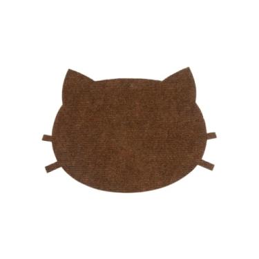 Imagem de Arranhador Adesivo com Formato de Cara de Gato para Carpete - Proteja e Decore,Carpete Arranhador para Gatos(Marrom,1 Unidade)