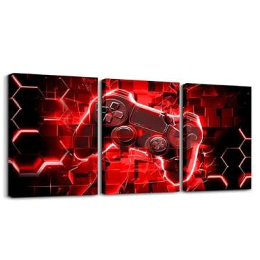Imagem de Feelyou Decoração de parede com imagem de jogador infantil 30,5 cm x 40,6 cm 3 peças de arte de parede para sala de estar quarto para meninos meninas adolescentes decoração de quarto controle de jogos