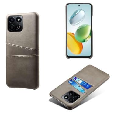 Imagem de Capas Compatível com Honor Play 60 Plus 5G,Caso de couro PU-Tampa de telefone a prova de choque com 2 slots de cartão,Proteção anti-impressão digital e anti-gota-Grey
