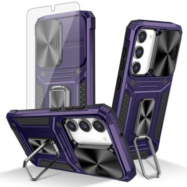 Imagem de Asuwish Capa de telefone para Samsung Galaxy S23 5G com capa de câmera deslizante de vidro temperado protetor de tela suporte suporte resistente proteção celular S 23 23S GS23 G5 SM-S911U 6,1