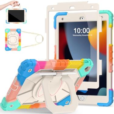 Imagem de Scnioy Capa para iPad 9ª 8ª geração, iPad 10,2 polegadas, 9ª geração, capa para tablet com protetor de tela, suporte de caneta para crianças com suporte giratório de 360°, colorida