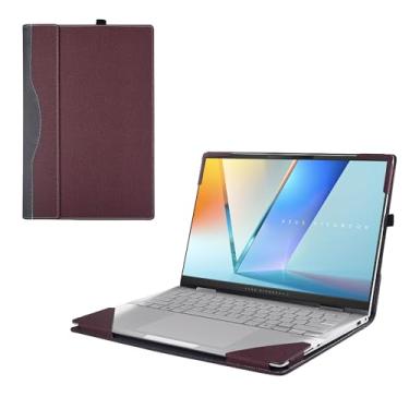 Imagem de RUNMEIJIA Capa de laptop apenas para ASUS Vivobook S 14 OLED (S5406) 35.6 cm [não funciona com outros modelos ASUS] Capa protetora de couro PU (vinho)