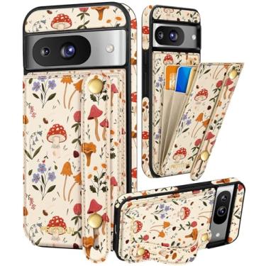 Imagem de Petitian Capa para Google Pixel 8A com carteira – Pulseira feminina bonita feminina estética design exclusivo suporte para cartão de crédito suporte de cartão de crédito para Pixel 8A, White Mush