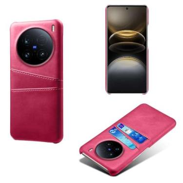 Imagem de Capas Compatível com VIVO X100 Ultra 5G,Caso de couro PU-Tampa de telefone a prova de choque com 2 slots de cartão,Proteção anti-impressão digital e anti-gota-Rose Red