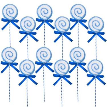 Imagem de Conjunto de 12 palitos de bengala de menta vermelha e branca de Natal em palitos, pirulito de hortelã-pimenta, spray de bala, espiral, para decoração de árvore de Natal, enchimento de vasos,
