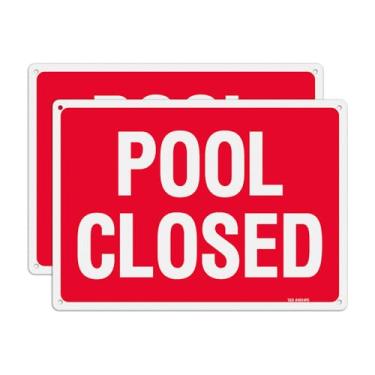 Imagem de T&R Placa fechada para piscina, 2 unidades, 35,5 x 25,4 cm, alumínio pesado livre de ferrugem, refletivo, à prova d'água e resistente ao desbotamento, 4 furos pré-perfurados, fácil de montar