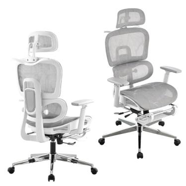 Imagem de Cadeira de Escritório, Design Ergonômico com Suporte Lombar Independente, Malha Respirável, Encosto de Cabeça Ajustável e Encosto do Assento com Altura Regulável (Branco)