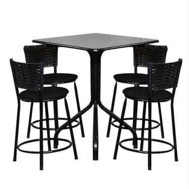 Imagem de Conjunto Mesa Quadrada 70cm Preta Com 4 Banquetas junco