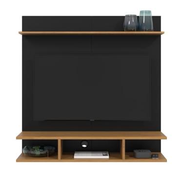 Imagem de Painel Para TV 32 Polegadas Suspenso Com Prateleira Nicho Onix - Preto/Nature