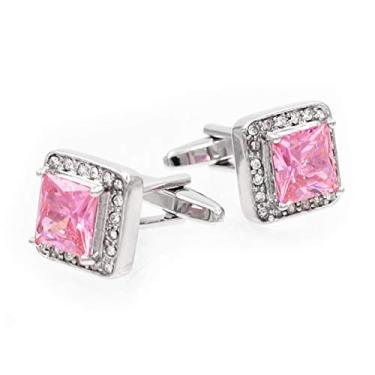 Imagem de Abotoaduras de cristal rosa rosa tom prata cristal pedra de cristal abotoaduras YW20P