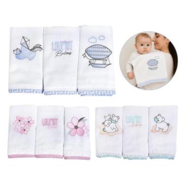 Imagem de Kit 3 Fraldas Pano Grande Bordadas Com Bainha Enxoval 70x68cm Algodão 