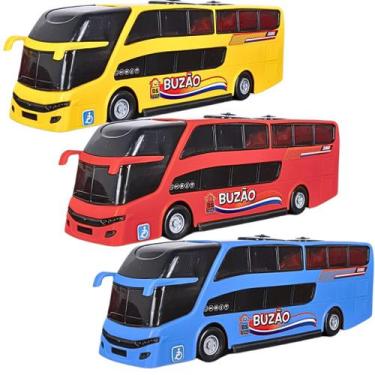 Imagem de Kit 3 Ônibus Carrinho De Brinquedo Buzão 2 Andares Infantil - BS Toys