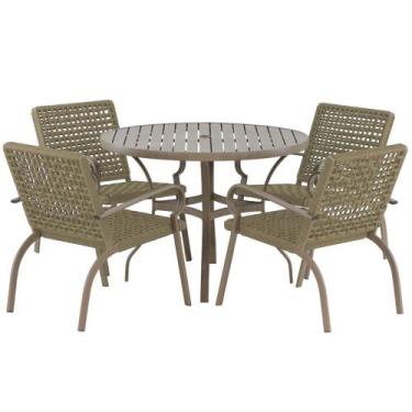 Imagem de Kit 4 Cadeiras Corda Náutica e Mesa Tampo Ripado Varanda Alumínio Edíc