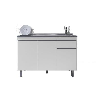 Imagem de Gabinete P/ Pia de Inox 120cm Branco 3 Portas 1 Gaveta S/ Tampo