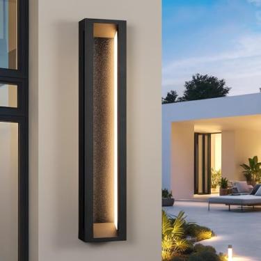 Imagem de LamQee Luminárias de parede modernas de 76.2 cm para ambientes externos 3000K LED integrado com moldura de metal retangular, à prova d'água, IP65, suporte de parede para uso externo IP65 para varanda