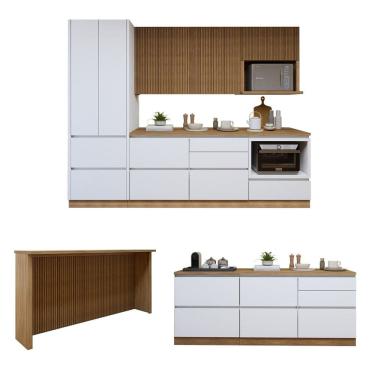 Imagem de Cozinha Completa Modulada 8 Peças 10 Portas 10 Gavetas com Rodapé Norten Branco/Marrom