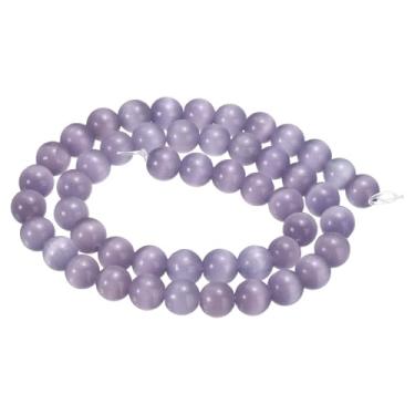 Imagem de HARFINGTON 48 peças de contas de pedra de olho de gato violeta claro 8 mm contas redondas lisas de cristal de pedra preciosa solta para fazer joias, pulseiras, colar, brincos, faça você mesmo