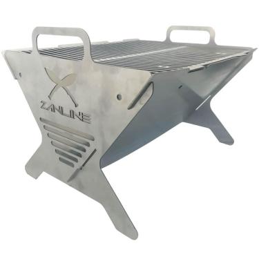 Imagem de Churrasqueira Desmontável Inox Maleta Portátil 42x34x29cm Camping Pesca Zanline