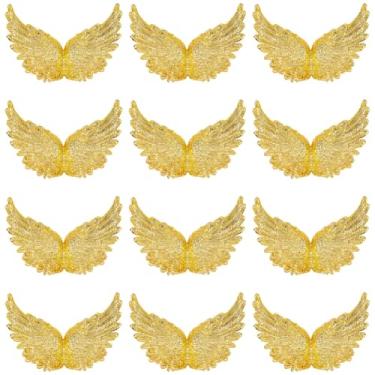 Imagem de GORGECRAFT 12 peças 10 cm ouro glitter asas de anjo plástico 3D fada guardião árvore de Natal decorações penduradas adesivos de asa para artesanato faça você mesmo fantasia lembrancinha ornamentos