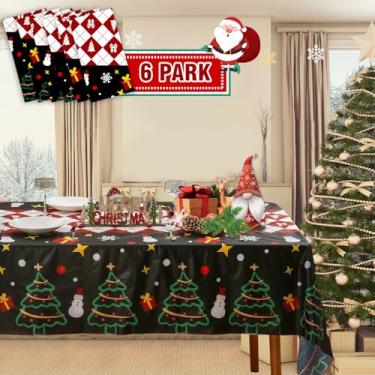 Imagem de Pacote com 6 toalhas de mesa de Natal, toalhas de mesa de plástico descartáveis para decorações de festas de Natal, toalha de mesa de Natal para mesa retangular, toalha de mesa de boneco de neve para