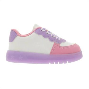 Imagem de Tênis Casual Infantil Molekinha Led Branco E Lilás, Branco, Lilás, 24