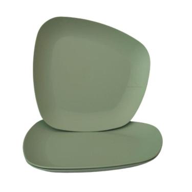 Imagem de Jogo 03 Pratos Plastico Duro Resistente Refeições Verde