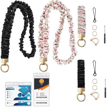 Imagem de Cordão de professor para crachás de identificação, cordão elástico para professores com suporte de identidade, chaveiro scrunchie para mulheres enfermeiras (conjunto com 2)