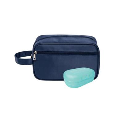 Imagem de Kit Bolsa Necessaire Resistente de Nylon Azul e Saboneteira - Mormino,