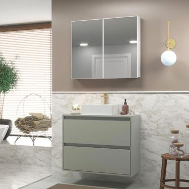 Imagem de Gabinete Para Banheiro Com Cuba E Armario 80cm Mdf Verde Dubai - On Móveis