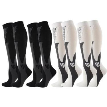 Imagem de Kit 4 Pares Meia De Compressão Esportiva Cano Alto 3/4 Corrida Ciclism