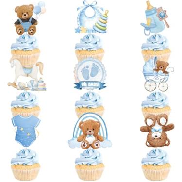 Imagem de VARACL 36PCS Oh Baby Cupcake Topper Baby Shower Boy Cupcake Toppers, Pacifier Bib Feeding Bottle Bear It’s a Boy Cake Decorations for Baby Shower Kids Boys Birthday Party Supplies Blue