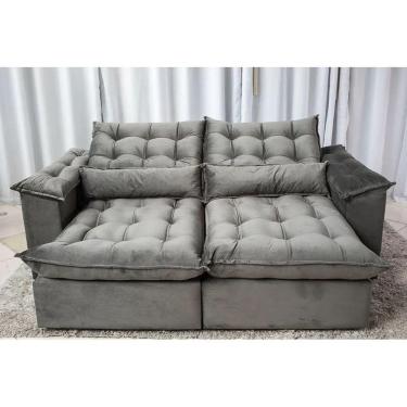 Imagem de Sofá Retrátil e Reclinável 2,30m em Tecido Veludo com Pillow nos Braços e Assentos - Com Molas Ensacadas Bonel/D33