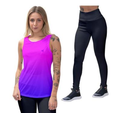 Imagem de Kit Camiseta Regata Feminina Calça Legging Slim Corrida Yoga Academia 