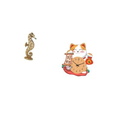 Imagem de Fenteer Relógio de Resina com Escultura de Gato Dourado, Ornamento para Escritório, Quarto, Sala de Estar, Armário, Lareira, Decoração para Casa Infantil, Sil