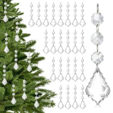 Imagem de 30 peças de enfeites de cristal de Natal para decoração de árvore de Natal, enfeites de Natal de acrílico transparente pendurados com pingente de bolas