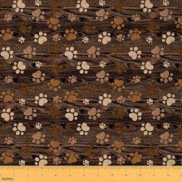 Imagem de jejeloiu Tecido fofo de pata de cachorro da The Yard Puppy Pets Tecido de estofamento rústico à prova d'água para decoração interna e externa para projetos de artesanato de costura DIY 1 jarda