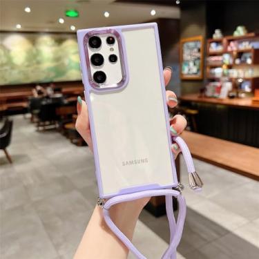 Imagem de Colar crossbody cordão doce transparente capa macia para samsung galaxy s23 s22 ultra a54 a34 a14 a53 capa transparente, roxo, para galaxy a14 5g