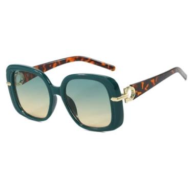 Imagem de HCPIHF Óculos vintage grandes femininos e masculinos, armação grande punk de luxo (verde chá verde)