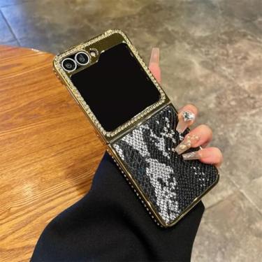 Imagem de Capa protetora à prova de choque para Galaxy Z Flip6 com revestimento galvanizado de couro de cobra (para Galaxy Z Flip6/preto)