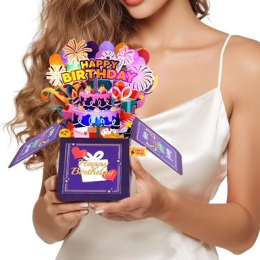 Imagem de Magic Ants Cartão pop-up de aniversário musical com luzes e som, cartão de felicitações de feliz aniversário 3D - reproduz música "Happy Birthday", design de caixa de presente com iluminação LED para