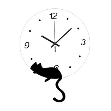 Imagem de Bothyi Relógio de parede de gato, decoração moderna, versátil, mudo, adorável, ornamento, relógio decorativo para cozinha, estúdio, quarto infantil, sala de, Gato Inferior Esquerdo