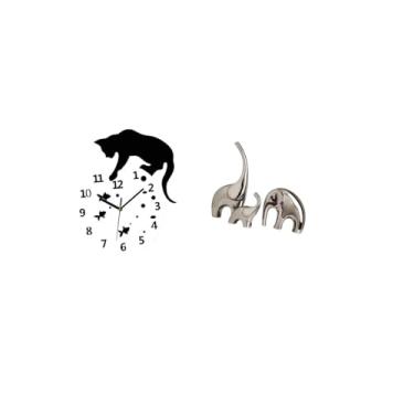 Imagem de Fenteer Relógio de Gato Silencioso com Movimento Silencioso E Estatuetas de Elefante de Cerâmica para Sala de Estar, Casa de Fazenda, Sala de Jantar, Decoraçã