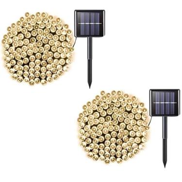 Imagem de Pacote com 2 200 cordões de luzes solares de LED, 26 m, 8 modos de luzes solares para uso externo, à prova d'água e solar, para festas de casamento (branco quente)