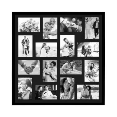 Imagem de Porta-Retrato Multifotos Quadrado | 16 Fotos Com Vidro | Design Moderno | Para Sala De Estar E EscritóRio(Preto)
