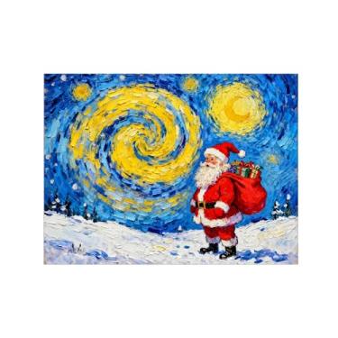 Imagem de Pinturas em tela Natal-Quadros Decoração de Parede-Noite estrelada-Inverno Paisagens Impressões para Sala de Estar 60x80cm Sem Moldura