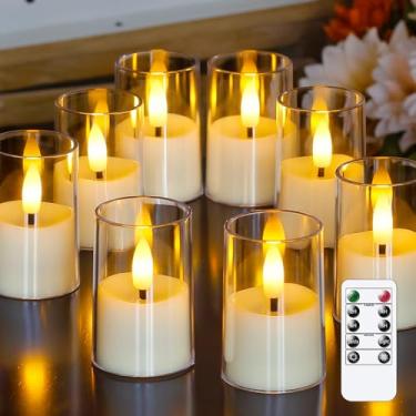 Imagem de Yeelida 8 peças de luzes de chá LED de acrílico transparente operadas por bateria de 4,3 cm x 6,3 cm, temporizador sem chamas 2/4/6/8h, velas votivas a granel marfim falsas com baterias, luzes