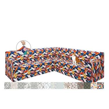 Imagem de ALIECOM Capa de sofá elástica em forma de L, lavável, supermacia, estampada, canto, capa para sofá, em forma de U, protetor de móveis para sala de estar (azul marinho vívido, GG)