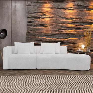 Imagem de Sofá Curvo Decorativo Kimiko 287Cm 2 Lugares Sala de Estar com Chaise Bouclê Branco G52 - Gran Belo